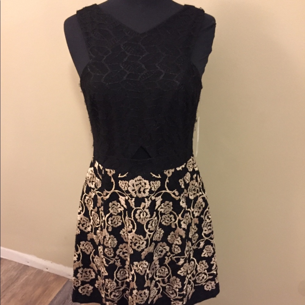 Gianni Bini Black & Gold Cocktail A-line Dress 10